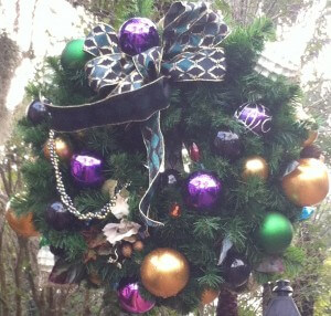 Bold and colorful, this wreath is decorated in a fun, festive way.