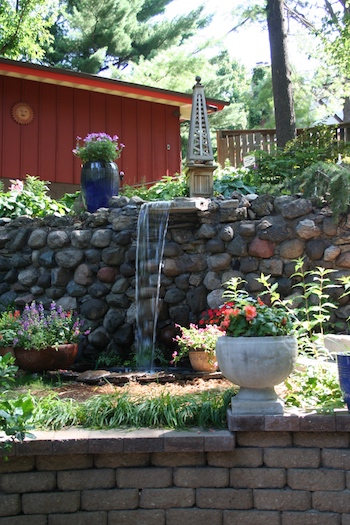 waterfall and garden containers