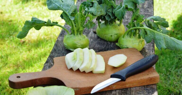 Kohlrabi on a cutting board