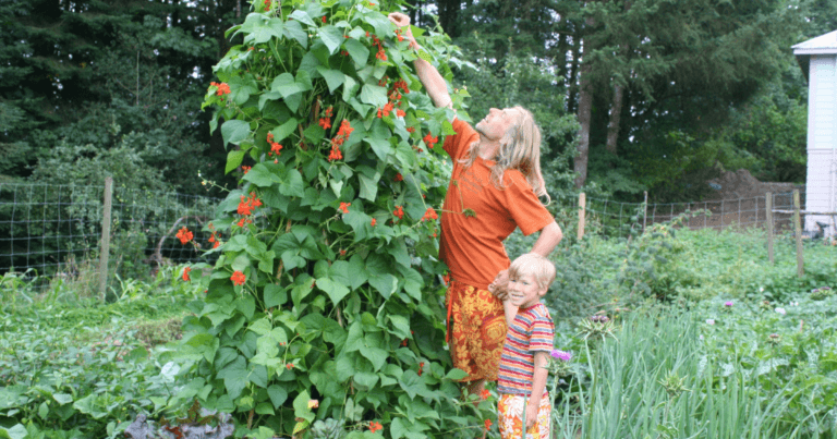 Rick and son in the garden