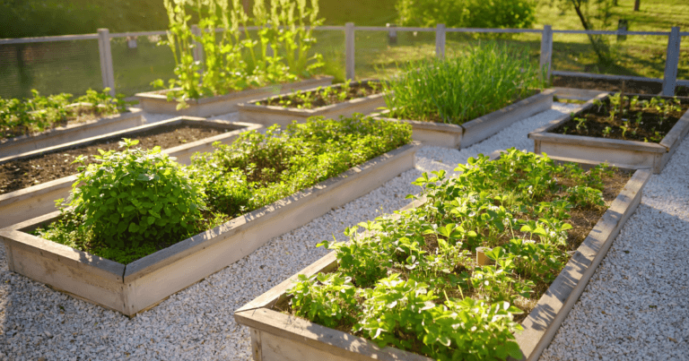Multiple well-designed raised garden beds.