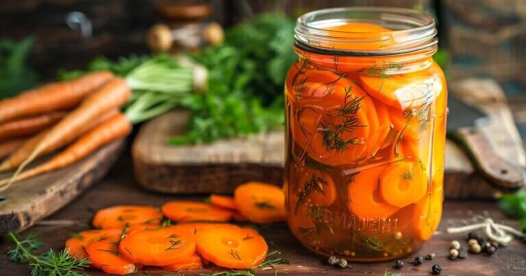 Carrots fermenting in a jar