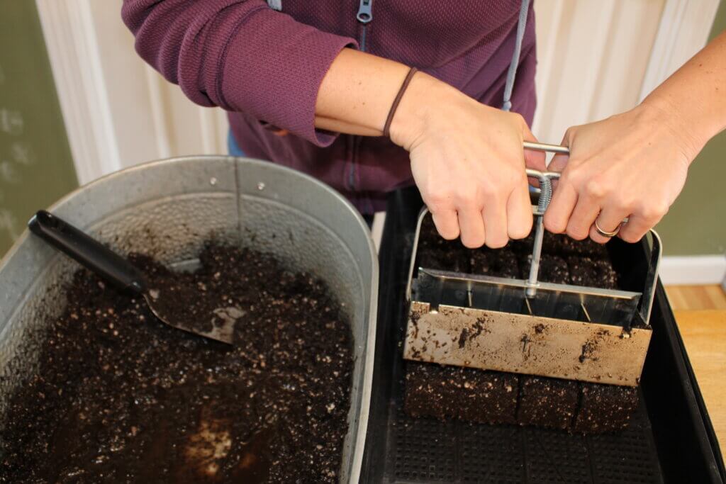 Soil blocking in progress