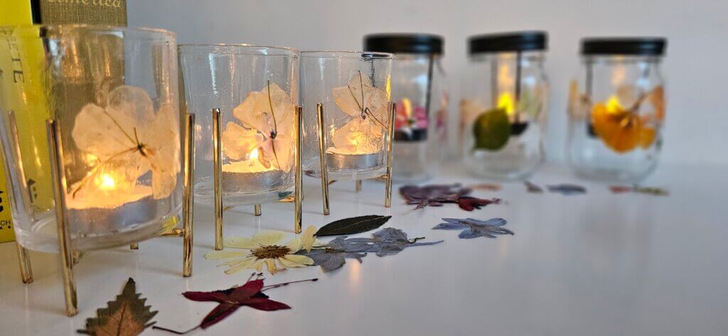 Materials needed for pressed flower luminaries